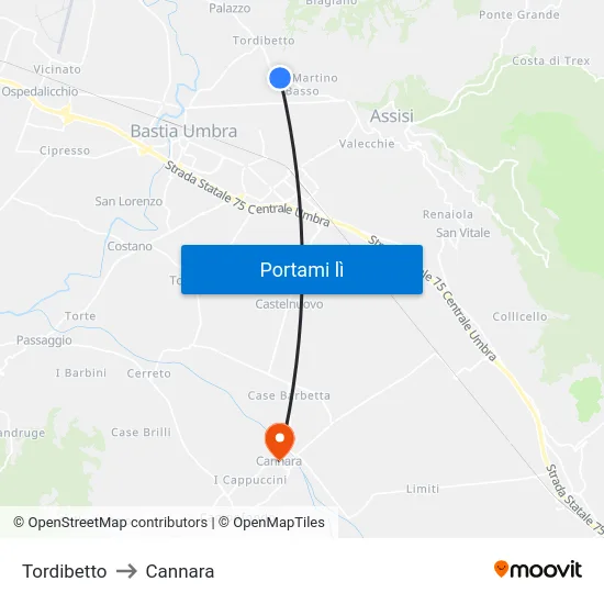 Tordibetto to Cannara map