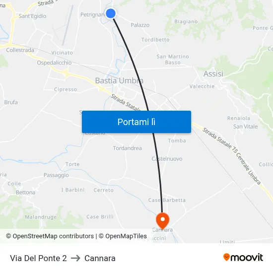 Via Del Ponte 2 to Cannara map