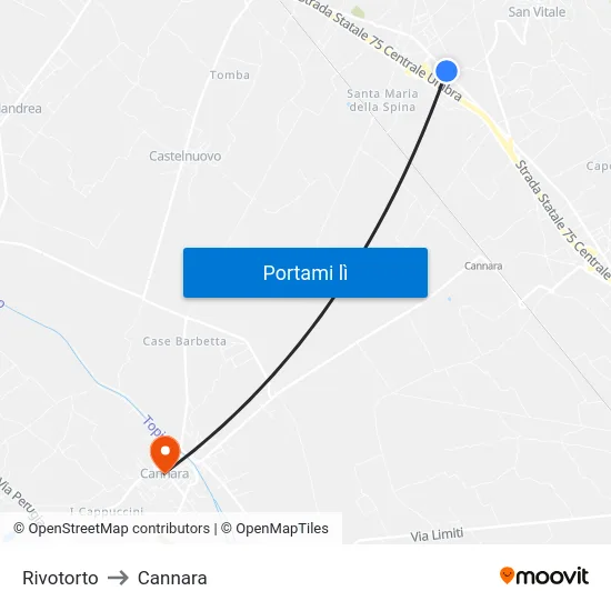 Rivotorto to Cannara map