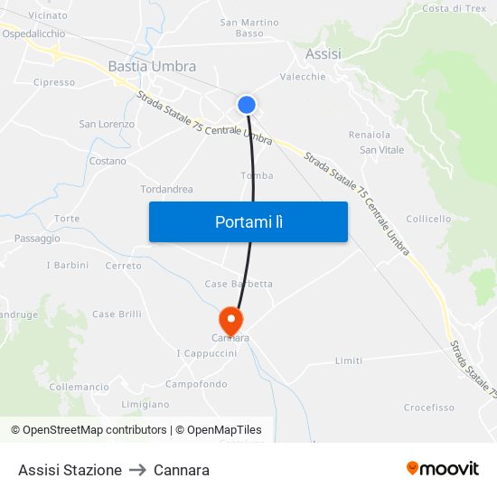 Assisi Stazione to Cannara map