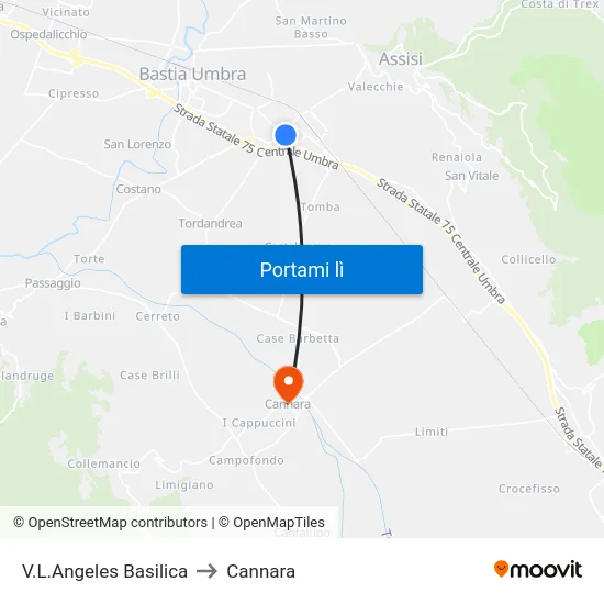 V.L.Angeles Basilica to Cannara map