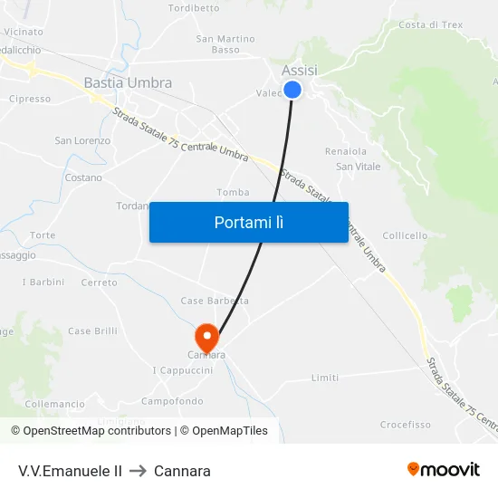 V.V.Emanuele II to Cannara map