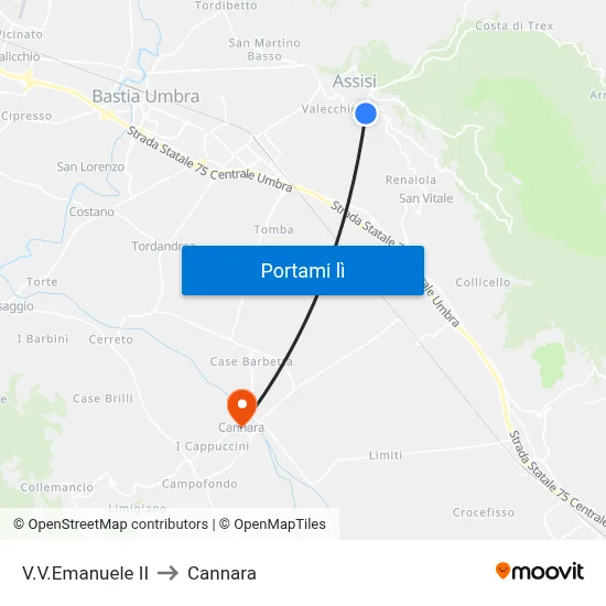 V.V.Emanuele II to Cannara map