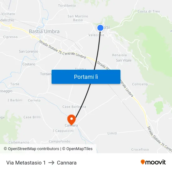 Via Metastasio 1 to Cannara map