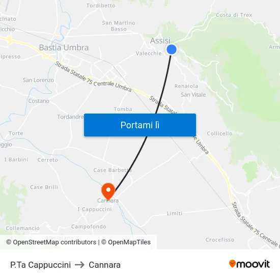 P.Ta Cappuccini to Cannara map