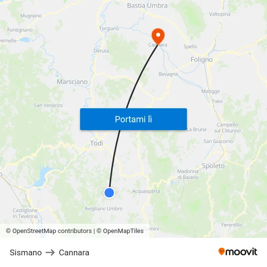 Sismano to Cannara map