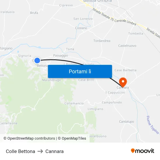 Colle Bettona to Cannara map