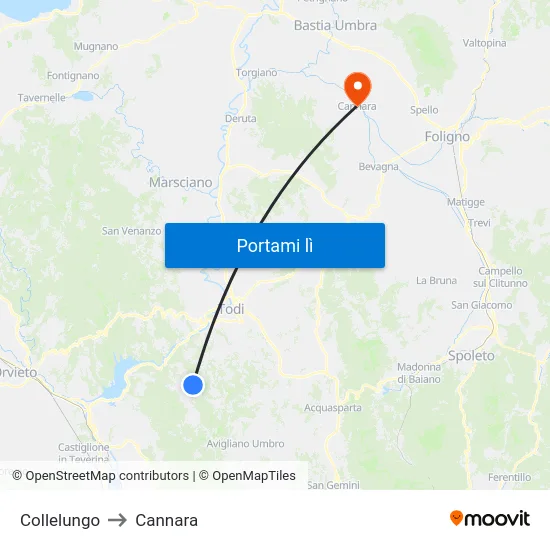 Collelungo to Cannara map