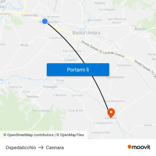 Ospedalicchio to Cannara map