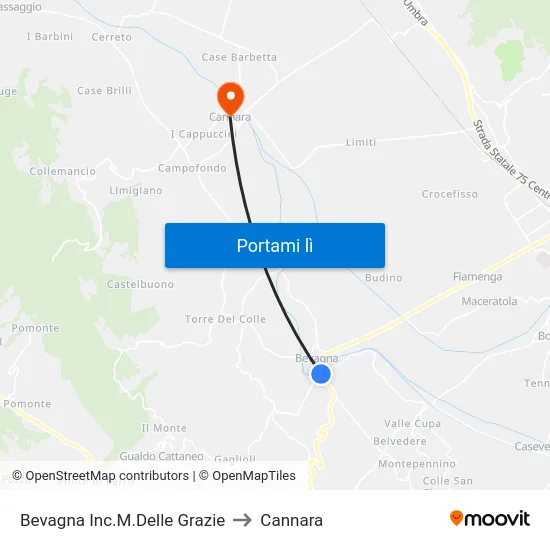 Bevagna Inc.M.Delle Grazie to Cannara map