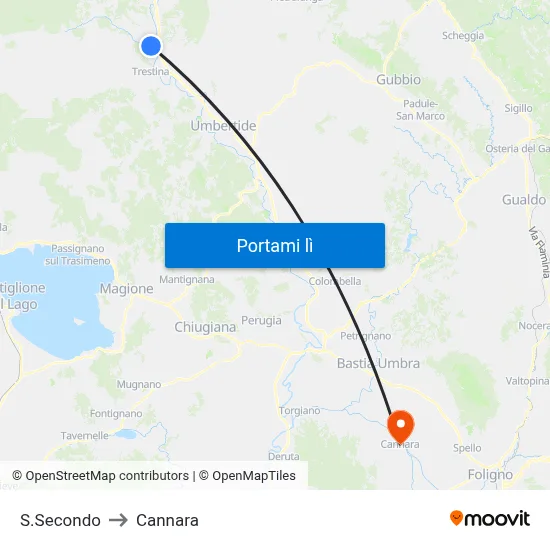 S.Secondo to Cannara map