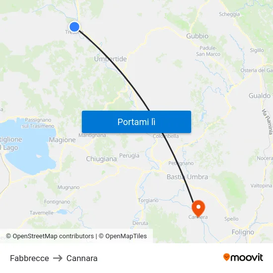 Fabbrecce to Cannara map