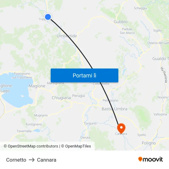 Cornetto to Cannara map
