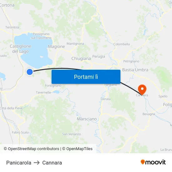 Panicarola to Cannara map