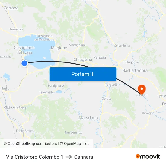 Via Cristoforo Colombo 1 to Cannara map