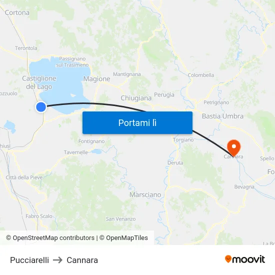 Pucciarelli to Cannara map