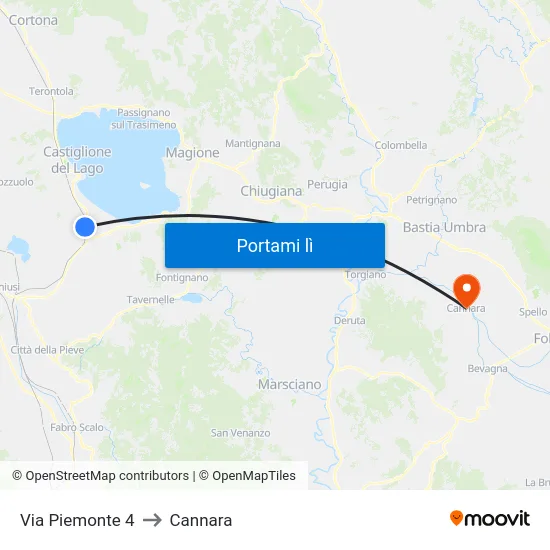 Via Piemonte 4 to Cannara map