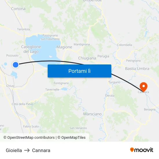Gioiella to Cannara map