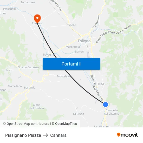 Pissignano Piazza to Cannara map