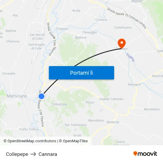 Collepepe to Cannara map