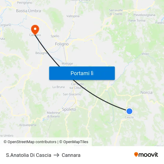 S.Anatolia Di Cascia to Cannara map