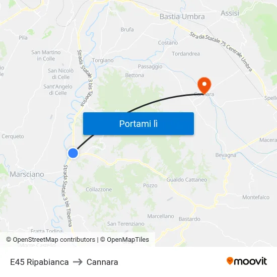 E45 Ripabianca to Cannara map