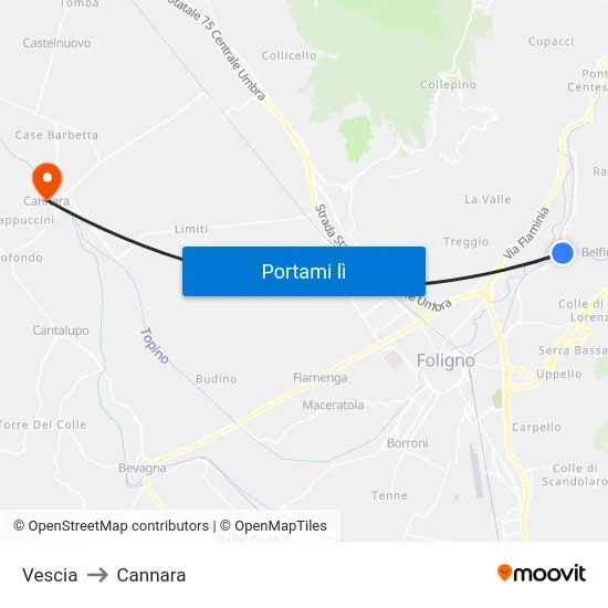 Vescia to Cannara map