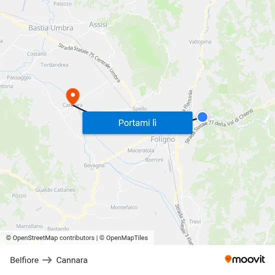 Belfiore to Cannara map