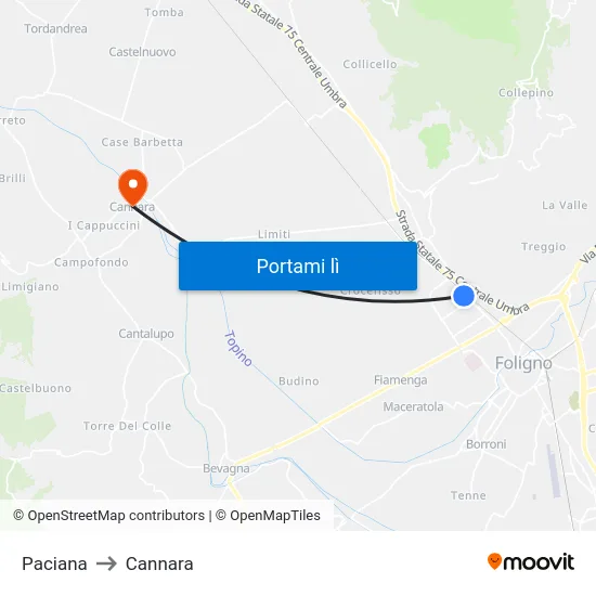 Paciana to Cannara map