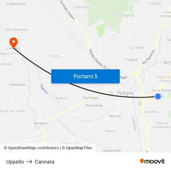 Uppello to Cannara map