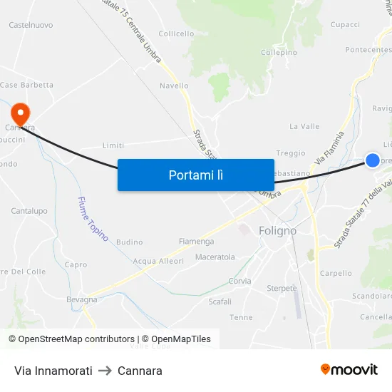 Via Innamorati to Cannara map