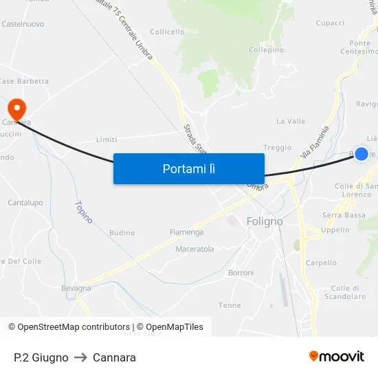 P.2 Giugno to Cannara map