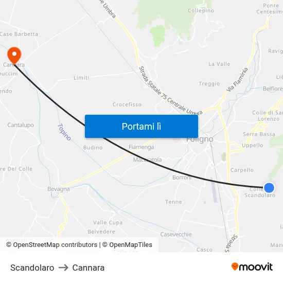 Scandolaro to Cannara map