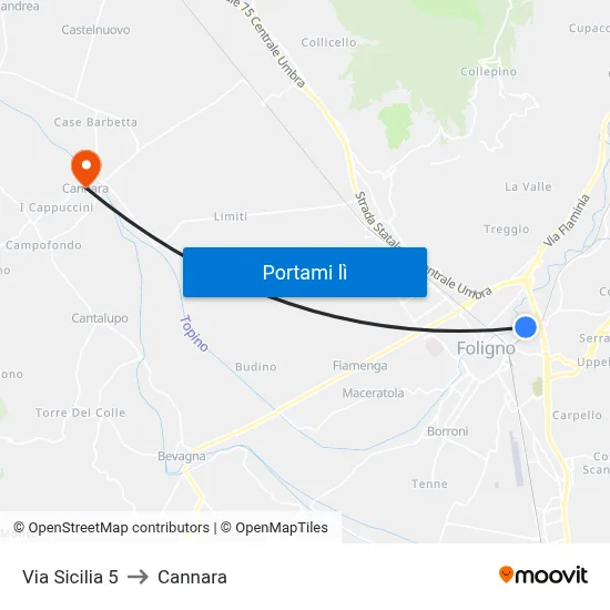 Via Sicilia 5 to Cannara map