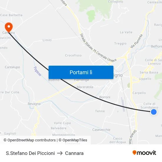 S.Stefano Dei Piccioni to Cannara map