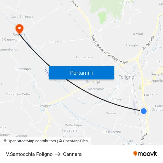 V.Santocchia Foligno to Cannara map