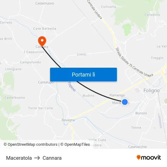 Maceratola to Cannara map