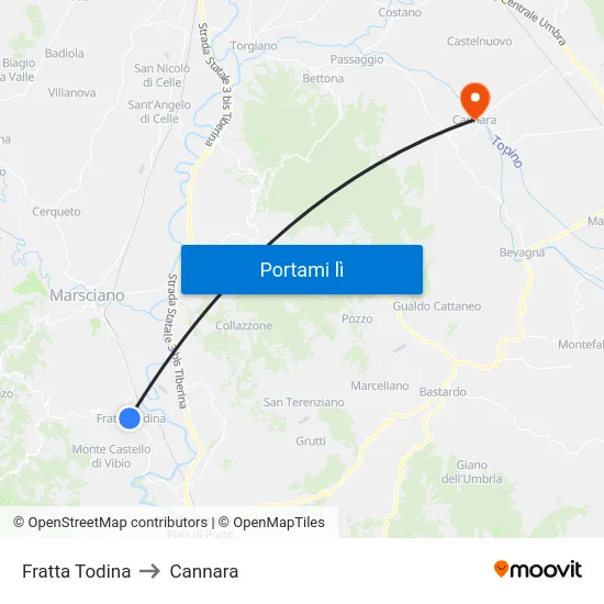Fratta Todina to Cannara map