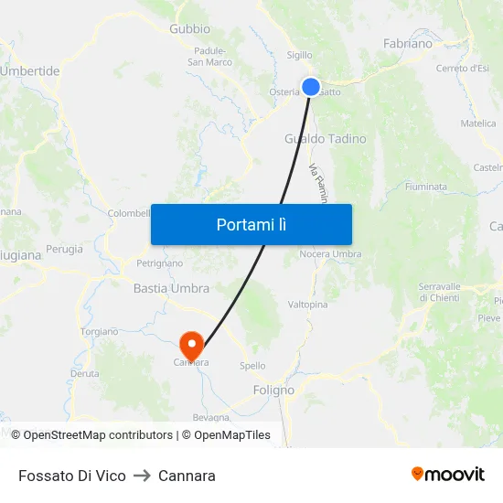 Fossato Di Vico to Cannara map