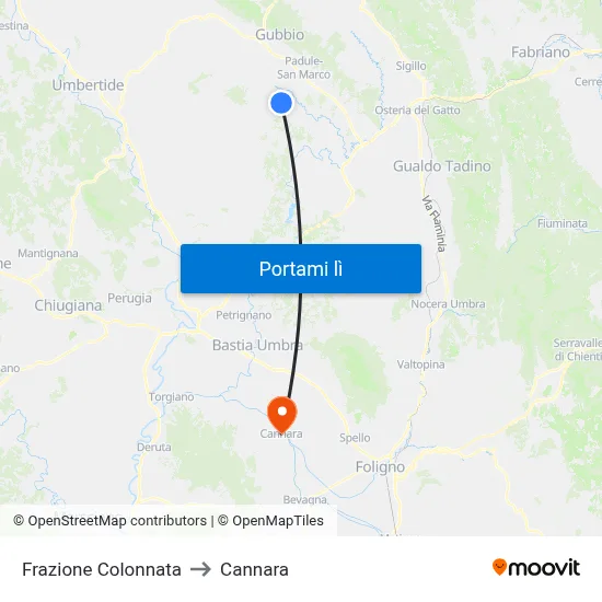 Frazione Colonnata to Cannara map