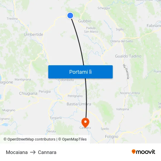 Mocaiana to Cannara map