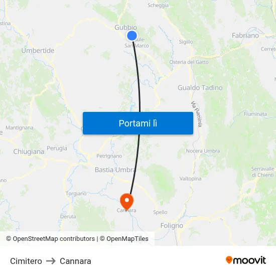Cimitero to Cannara map