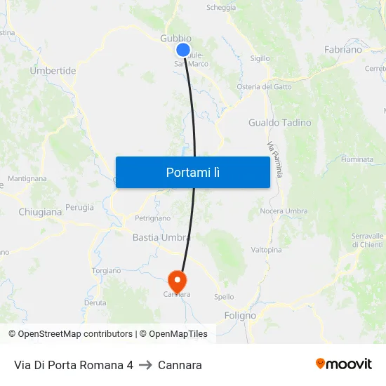 Via Di Porta Romana 4 to Cannara map