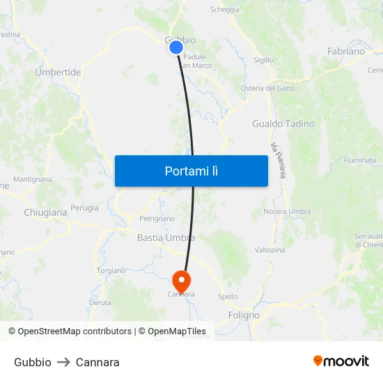 Gubbio to Cannara map