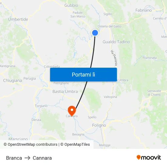 Branca to Cannara map