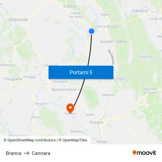 Branca to Cannara map