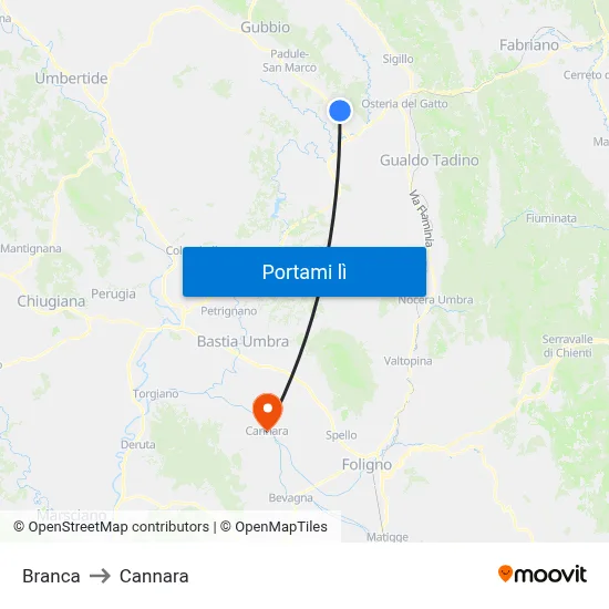 Branca to Cannara map