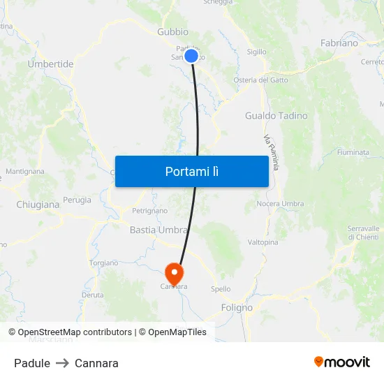 Padule to Cannara map