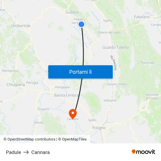 Padule to Cannara map