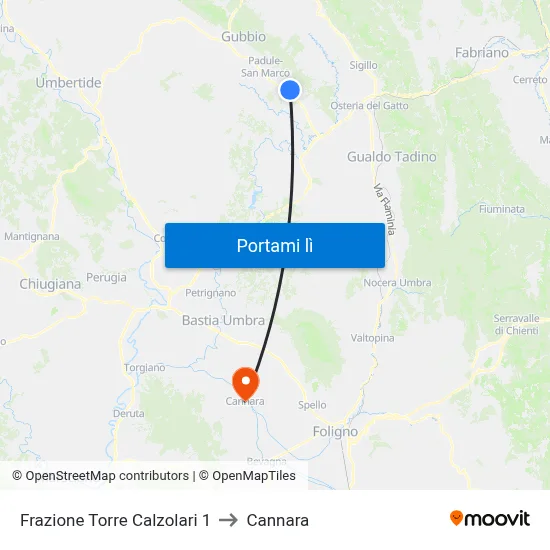 Frazione Torre Calzolari 1 to Cannara map